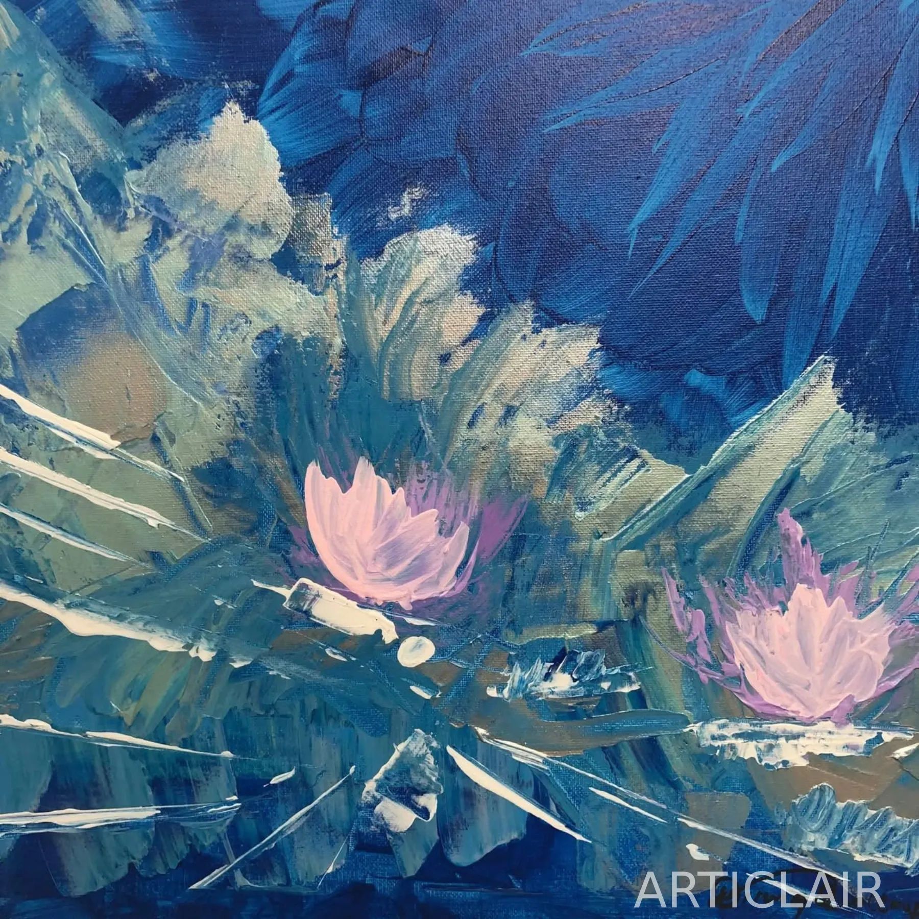A vivid pink lotus floating on water
