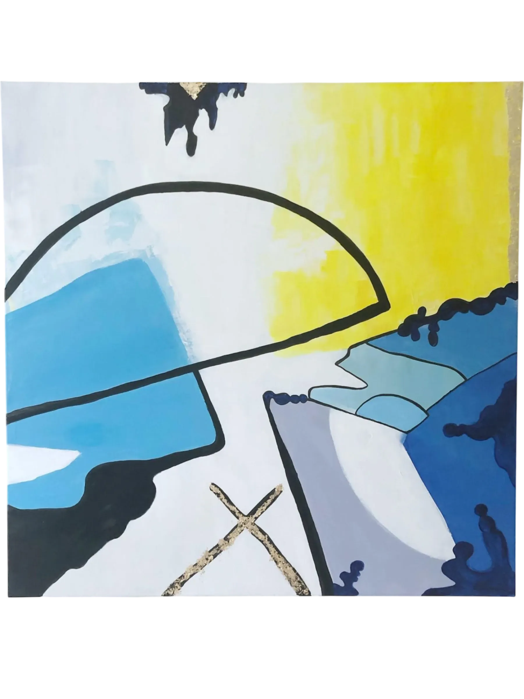 Abstract painting combining acrylic and golden foil tones