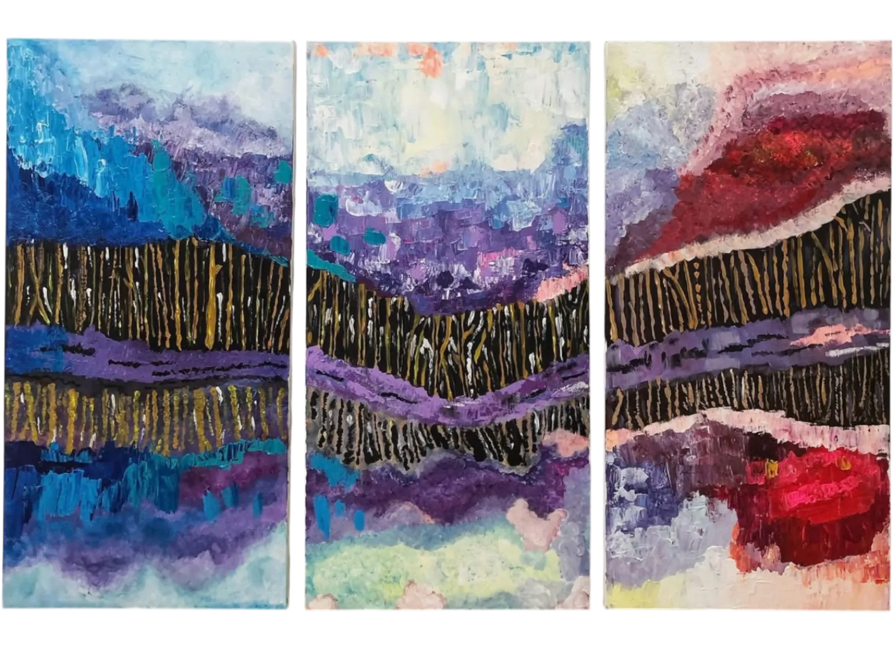 Abstract nature painting with layered water forms