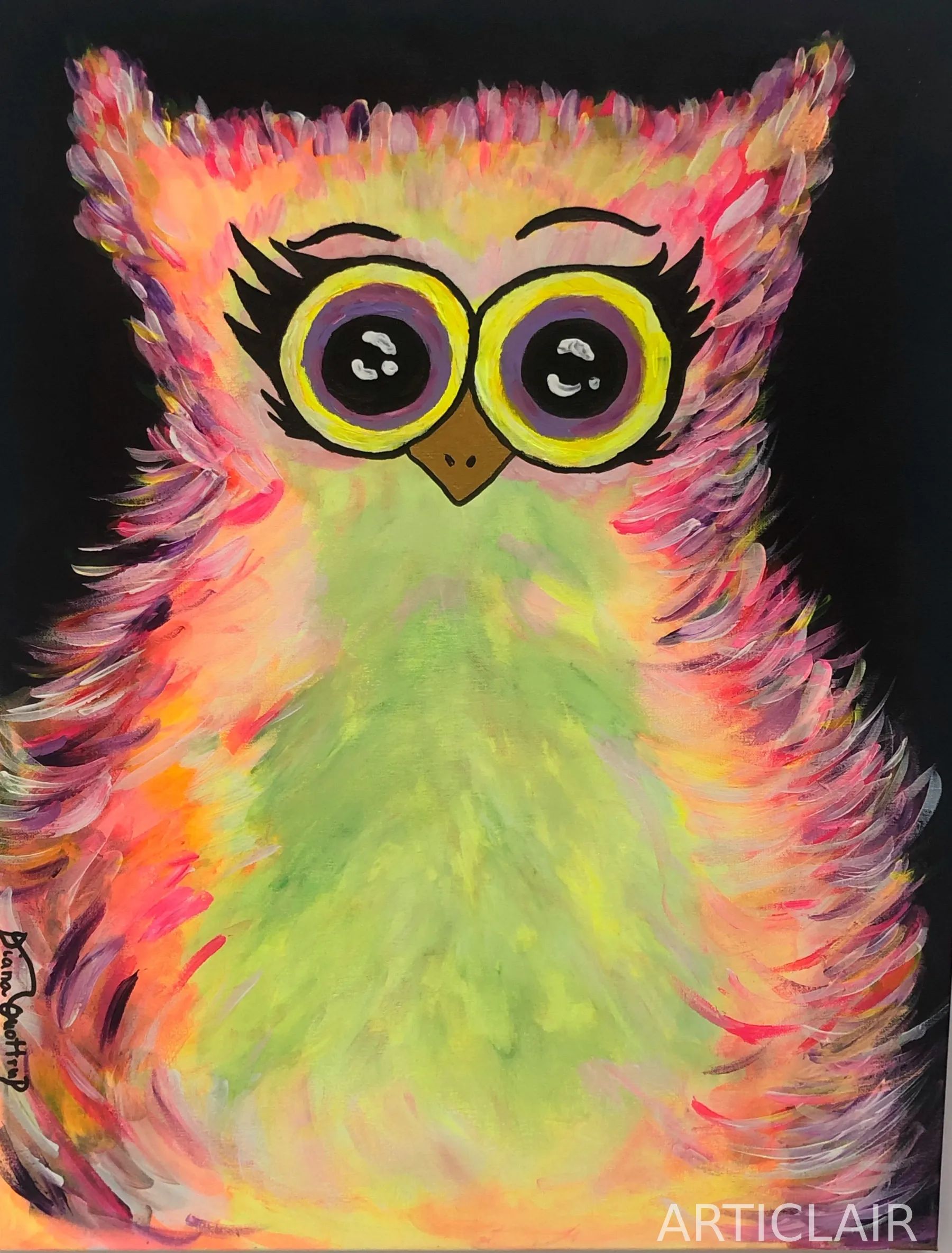 An owl in neon color tones